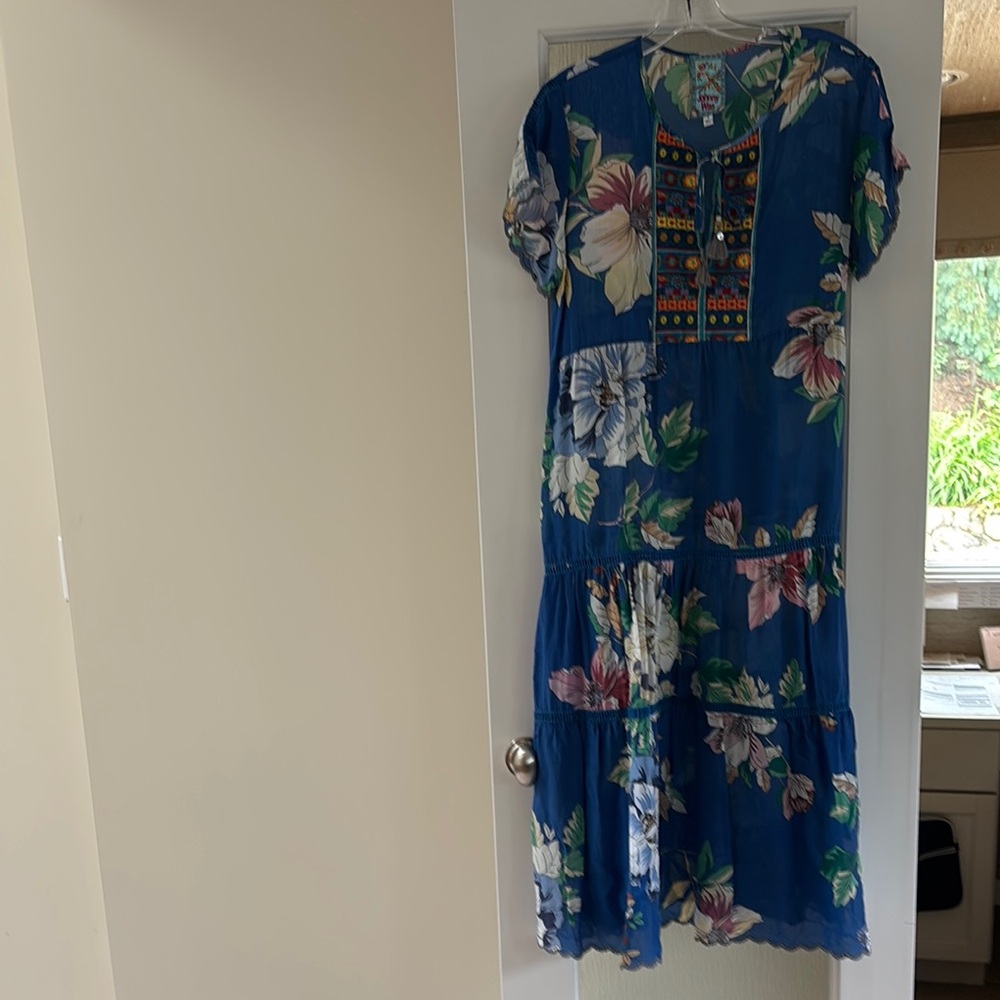 Johnny Was Blue Floral Embroidered Dress